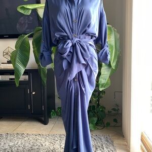 Fashion Nova Blue Long Sleeve Ruched Dress